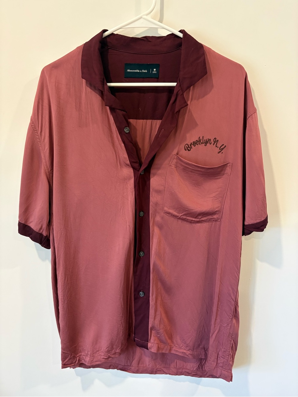 Abercrombie and Fitch Men Burgundy Two-Tone Button Shirt - Rose/Maroon